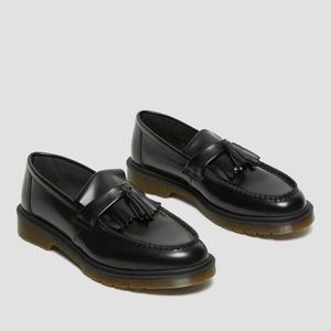 Dr. Martens Adrian Black Smooth Leather Platform Loafers with Tassles